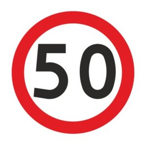 Znak drogowy ograniczenia prędkości do 50 km/h