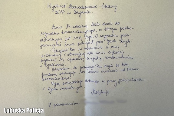 Empatia, zrozumienie i życzliwość - miłe podziękowania dla policjanta