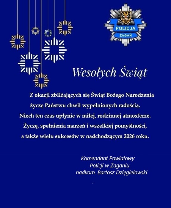 Życzenia Komendanta Powiatowego Policji w Żaganiu